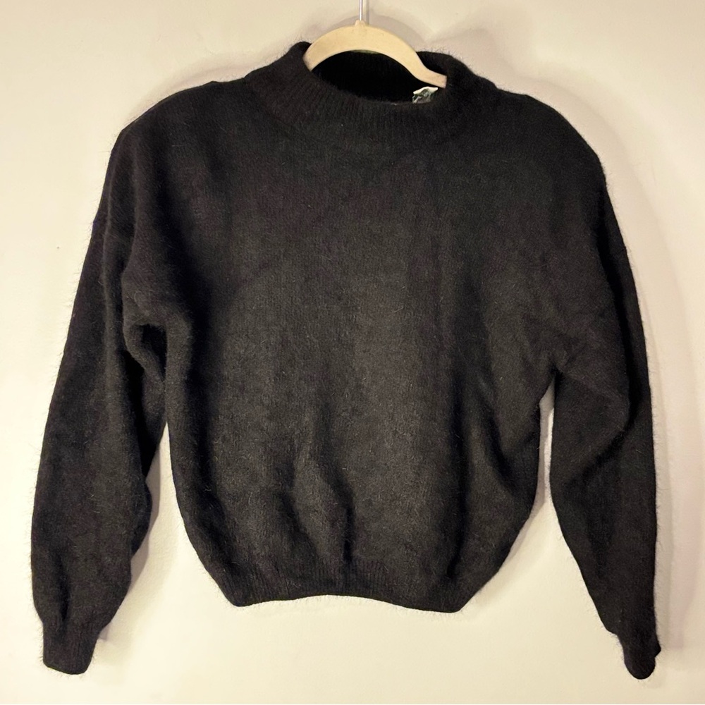 Shenanigans Sweater Black Mockneck Angora Rabbit Hair Wool Y2K Mod Puff Sleeves